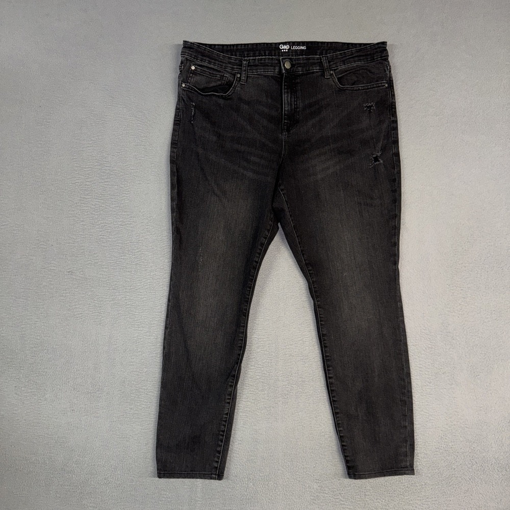 Gap Jeans Womens 16 Black Legging Ankle Stretch Distressed Denim Cotton Preppy